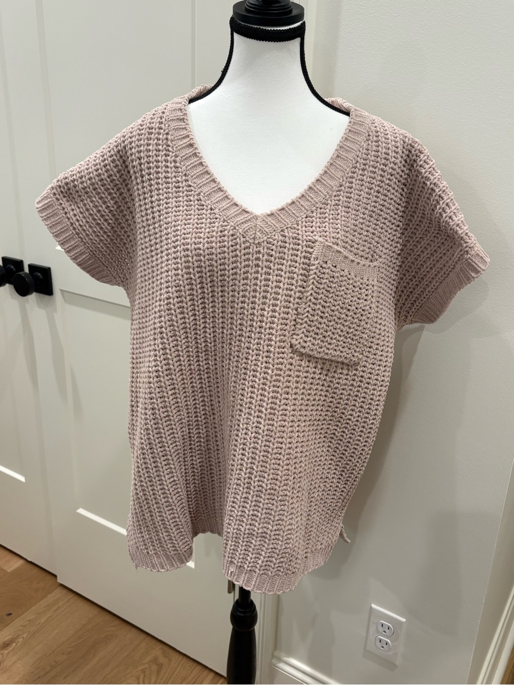 2/$20! Plush Knit V-Neck Top in Light Beige - Picture 2 of 8